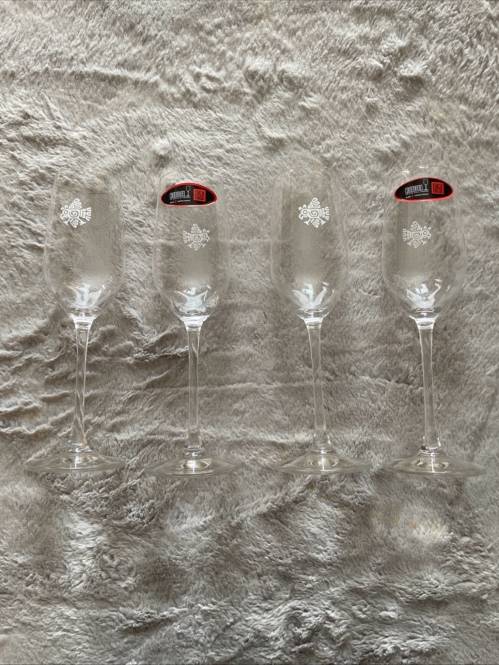 Reidel partida logo tequila tasting glasses Set of 4 Etched Champagne Flutes